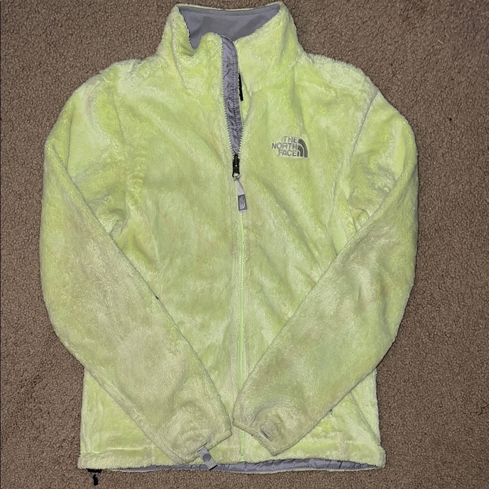 The North Face bright yellow/green fuzzy jacket